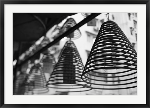 Framed Large incense coils hanging in Pak Sing Ancestral Hall, Central District, Hong Kong Island, Hong Kong Print