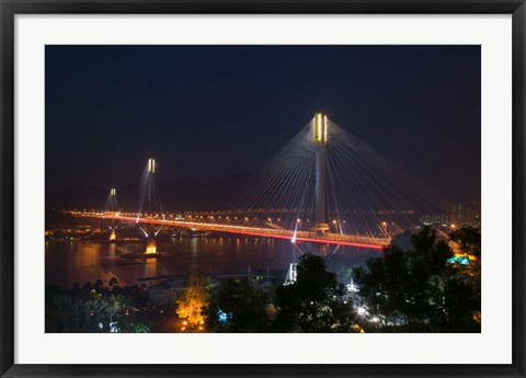 Framed Bridge lit up at night, Ting Kau Bridge, Rambler Channel, New Territories, Hong Kong Print