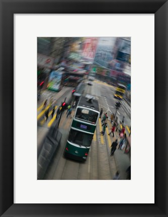 Framed Trams on a road, Hennessy Road, Wan Chai, Wan Chai District, Hong Kong Print