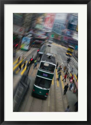 Framed Trams on a road, Hennessy Road, Wan Chai, Wan Chai District, Hong Kong Print