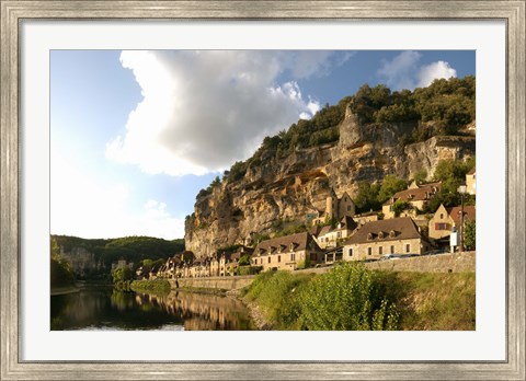 Framed Village at the waterfront, La Roque-Gageac, Dordogne, Aquitaine, France Print
