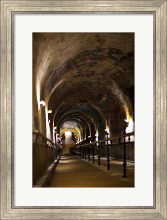 Framed Pommery Champagne Winery passageway to ancient Gallo-Roman quarries, Reims, Marne, Champagne-Ardenne, France Print