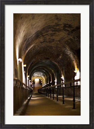 Framed Pommery Champagne Winery passageway to ancient Gallo-Roman quarries, Reims, Marne, Champagne-Ardenne, France Print