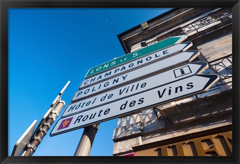 Framed Sign for the Route des Vins, Arbois, Jura, Franche-Comte, France Print