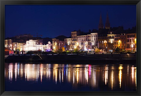 Framed Quai Lamartine at Night, Saone River, Macon, Burgundy, Saone-et-Loire, France Print