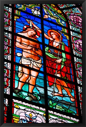 Framed Stained glass window at Cathedral of Notre Dame Le Puy, Le Puy-en-Velay, Haute-Loire, Auvergne, France Print