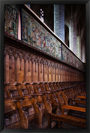 Framed Choir stalls at Abbatiale Saint-Robert, La Chaise-Dieu, Haute-Loire, Auvergne, France Print