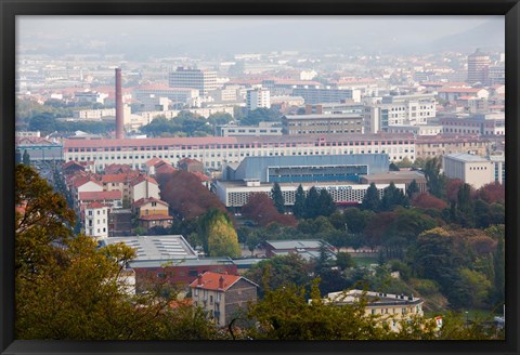 Framed Aerial view of city and Michelin tire factory from Parc de Montjuzet, Clermont-Ferrand, Auvergne, Puy-de-Dome, France Print