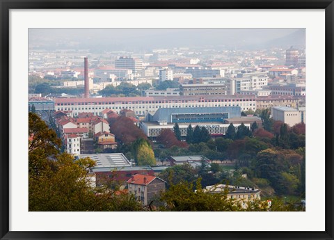 Framed Aerial view of city and Michelin tire factory from Parc de Montjuzet, Clermont-Ferrand, Auvergne, Puy-de-Dome, France Print