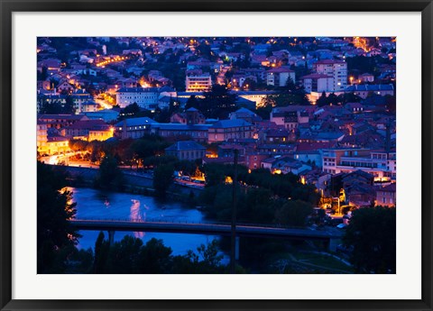 Framed Elevated town view at dawn, Millau, Aveyron, Midi-Pyrenees, France Print