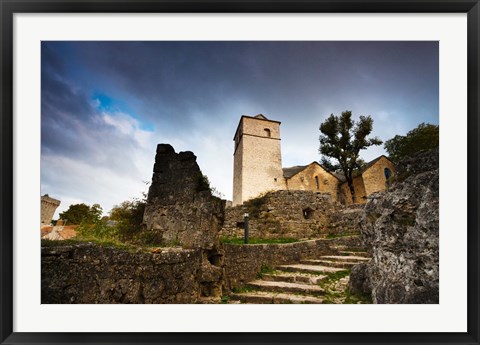 Framed Fortified church at La Couvertoirade, Aveyron, Midi-Pyrenees, France Print