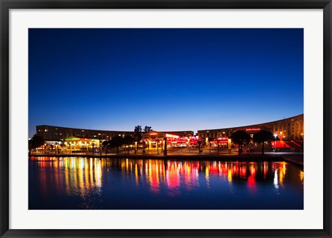 Framed Restaurants by the Esplanade de l&#39;Europe at dusk, Montpellier, Herault, Languedoc-Roussillon, France Print