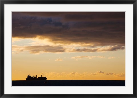 Framed Silhouette of a ship in the sea at dawn, Sete, Herault, Languedoc-Roussillon, France Print