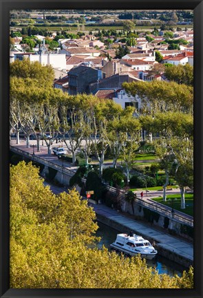 Framed Canal de la Robine overview from the Donjon Gilles-Aycelin tower, Narbonne, Aude, Languedoc-Roussillon, France Print