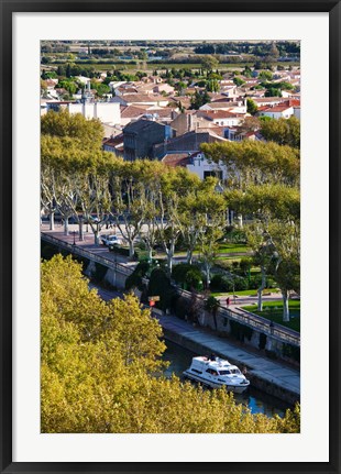 Framed Canal de la Robine overview from the Donjon Gilles-Aycelin tower, Narbonne, Aude, Languedoc-Roussillon, France Print