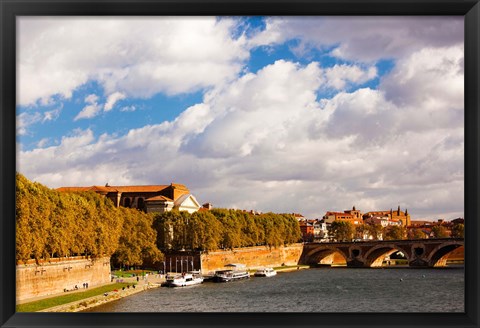 Framed Boats at Quai de la Daurade, Toulouse, Haute-Garonne, Midi-Pyrenees, France Print