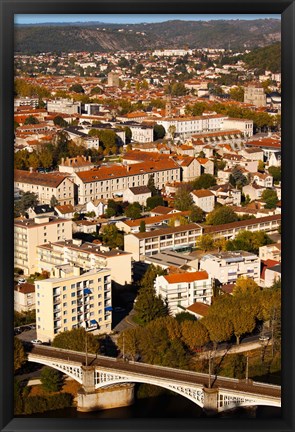 Framed Elevated view of a town, Cahors, Lot, Midi-Pyrenees, France Print