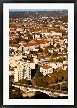 Framed Elevated view of a town, Cahors, Lot, Midi-Pyrenees, France Print