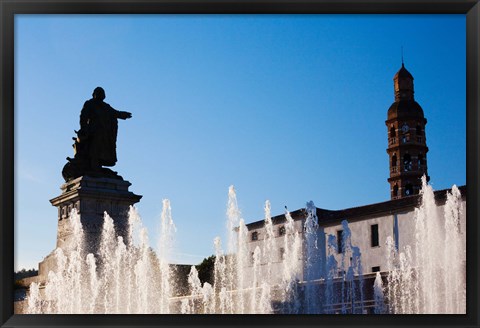 Framed Fountain with a statue at Place Francois Mitterrand, Cahors, Lot, Midi-Pyrenees, France Print