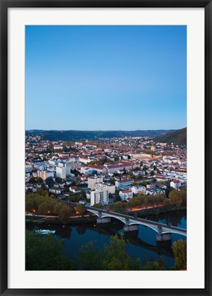 Framed Elevated view of a Town at Dusk, Cahors, Lot, Midi-Pyrenees, France Print