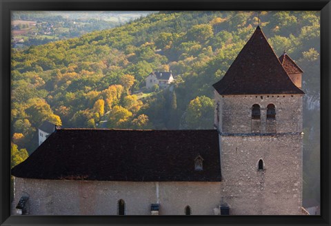 Framed 15th century church at St-Cirq-Lapopie, Lot, Midi-Pyrenees, France Print