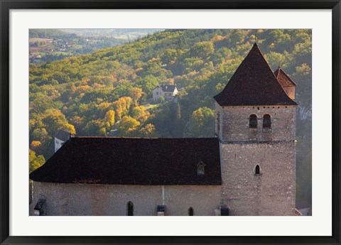 Framed 15th century church at St-Cirq-Lapopie, Lot, Midi-Pyrenees, France Print