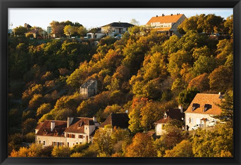 Framed Buildings in L&#39;Hospitalet village at sunset, Rocamadour, Lot, Midi-Pyrenees, France Print