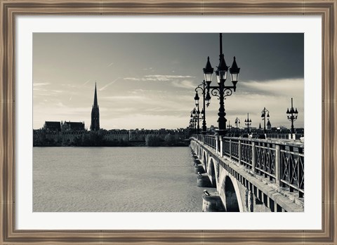 Framed Pont de Pierre bridge across Garonne River, Bordeaux, Gironde, Aquitaine, France Print