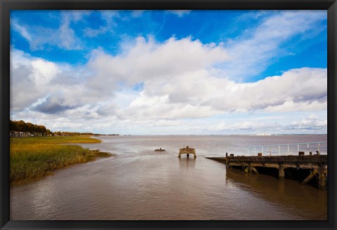 Framed Town Pier on the Gironde River, Pauillac, Haut Medoc, Gironde, Aquitaine, France Print