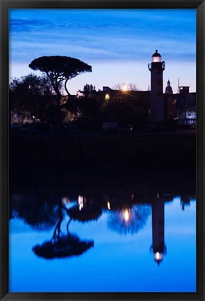 Framed Silhouette of Old Port Lighthouse at dawn, La Rochelle, Charente-Maritime, Poitou-Charentes, France Print