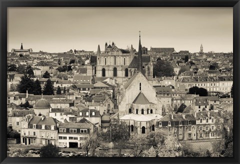 Framed Townscape and Cathedrale St-Pierre, Poitiers, Vienne, Poitou-Charentes, France Print