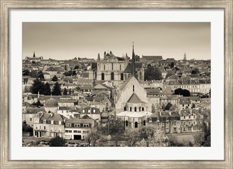 Framed Townscape and Cathedrale St-Pierre, Poitiers, Vienne, Poitou-Charentes, France Print