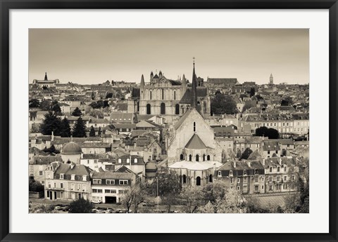 Framed Townscape and Cathedrale St-Pierre, Poitiers, Vienne, Poitou-Charentes, France Print