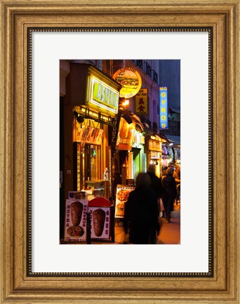 Framed Pedestrians walking in a market, Rue de Huchette, Left Bank, Paris, Ile-de-France, France Print