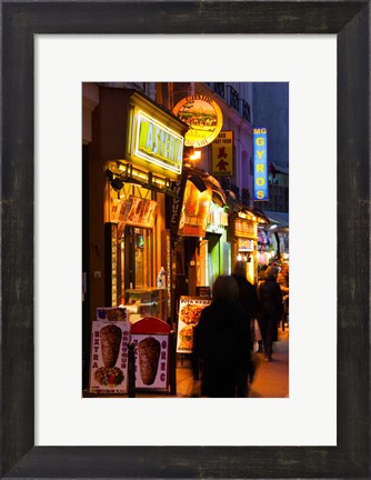 Framed Pedestrians walking in a market, Rue de Huchette, Left Bank, Paris, Ile-de-France, France Print