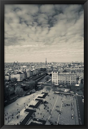 Framed Aerial view of a city viewed from Notre Dame Cathedral, Paris, Ile-de-France, France Print