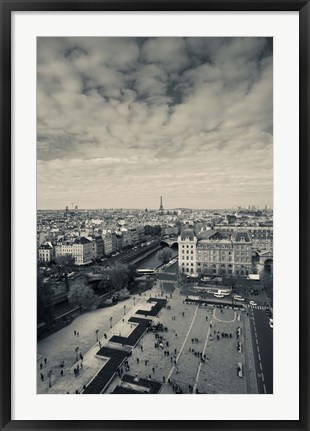 Framed Aerial view of a city viewed from Notre Dame Cathedral, Paris, Ile-de-France, France Print