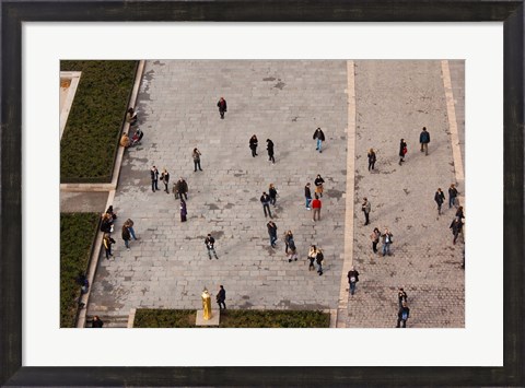Framed Aerial view of tourists viewed from Notre Dame Cathedral, Paris, Ile-de-France, France Print