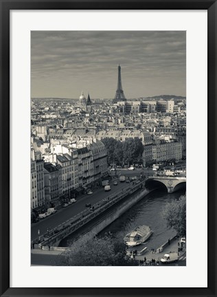 Framed City with Eiffel tower in the background viewed from Notre Dame Cathedral, Paris, Ile-de-France, France Print