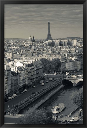 Framed City with Eiffel tower in the background viewed from Notre Dame Cathedral, Paris, Ile-de-France, France Print