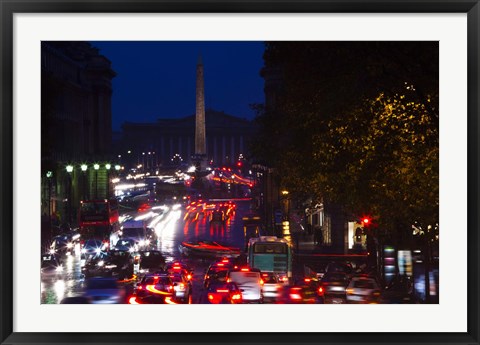 Framed Rue Royale at Night, Paris, Ile-de-France, France Print