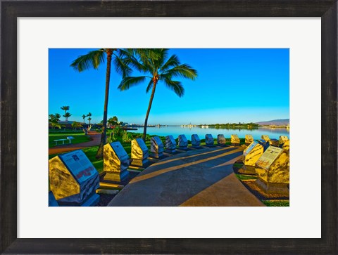 Framed Waterfront Submarine Memorial, USS Bowfin Submarine Museum And Park, Pearl Harbor, Honolulu, Oahu, Hawaii, USA Print