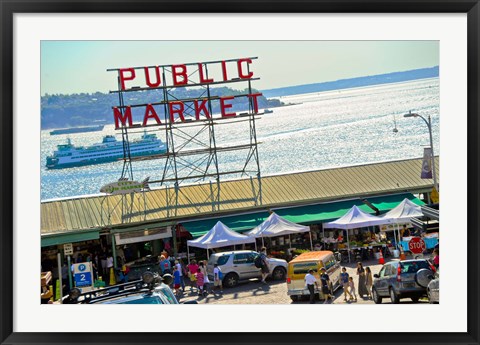 Framed People in a public market, Pike Place Market, Seattle, Washington State, USA Print