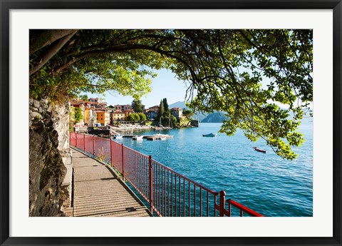 Framed Walkway along the shore of a lake, Varenna, Lake Como, Lombardy, Italy Print