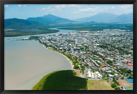 Framed Aerial view of the City at Waterfront, Cairns, Queensland, Australia Print