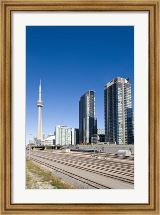 Framed Skyscrapers and Railway yard with CN Tower in the background, Toronto, Ontario, Canada 2013 Print