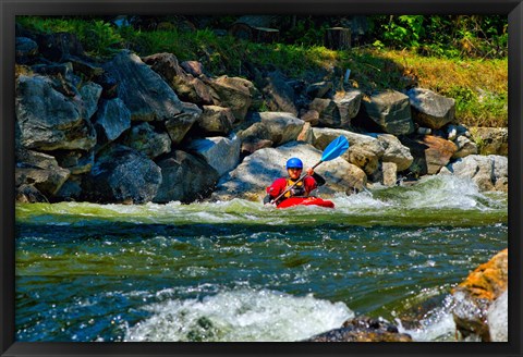 Framed Man kayaking in rapid water, Ontario, Canada Print