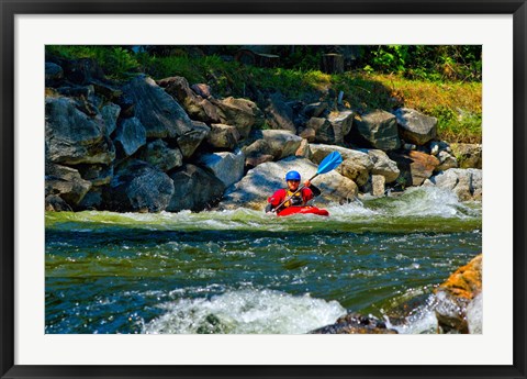 Framed Man kayaking in rapid water, Ontario, Canada Print