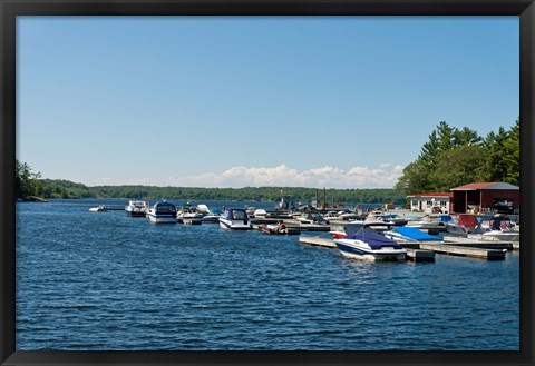 Framed Boats in the sea, Rose Point Marina, Parry Sound, Ontario, Canada Print