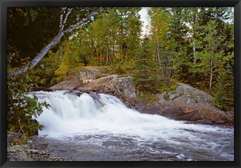 Framed Waterfall in a forest, Oxtongue River, Algonquin Provincial Park, Ontario, Canada Print